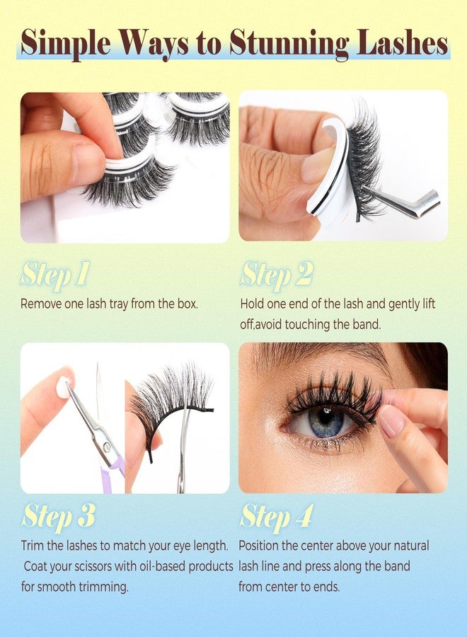LASHVIEW Self Adhesive Eyelashes, 5 Pairs Natural Look Press On Lashes No Glue Need Eyelashes Reusable Cat Eye Wispy Self-adhesive False Lashes with Replacement Adhesive Strips (C01) - Image 5